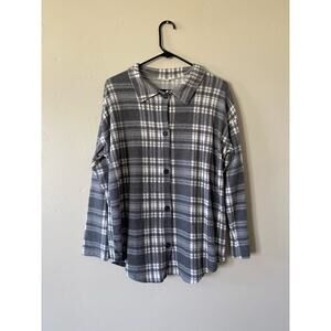 Reb in J Gray Plaid Button Up Collared Blouse- Size Medium